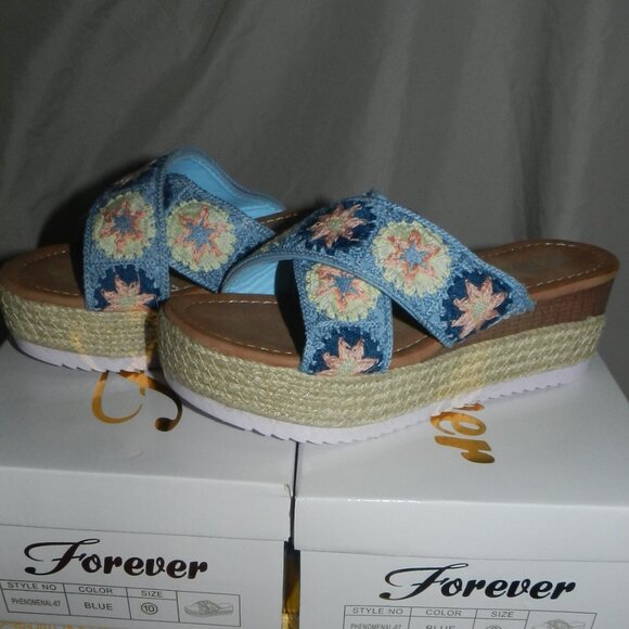 Forever Link Women's Phenomenal-67 Espadrilles Sandals Floral Blue🆕FAST😮‍💨⚡🚚 - Picture 3 of 16